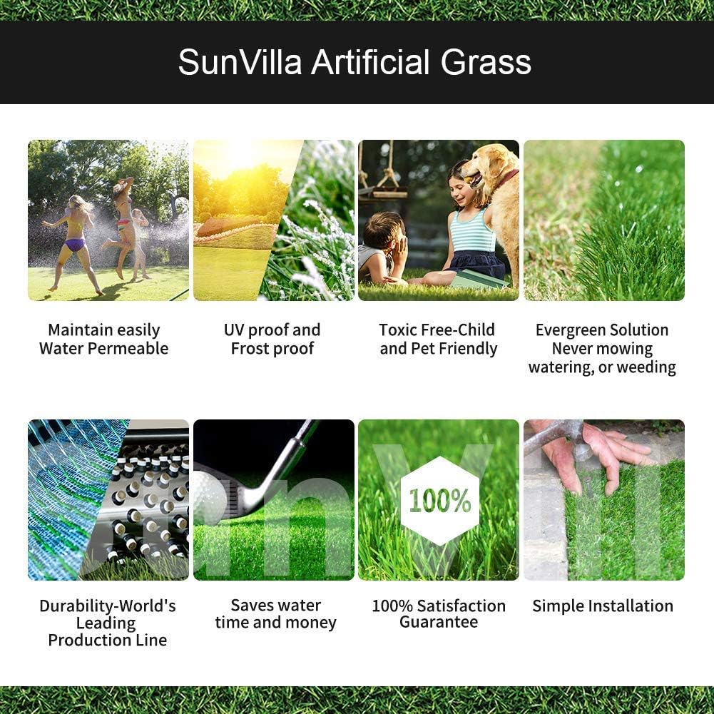 SunVilla 5'X22' Artificial Grass Realistic [Customized Sizes] Grass Height 1 3/8" Indoor/Outdoor Artificial Grass/Turf Many Sizes 5FTX22FT (110 Square FT)
