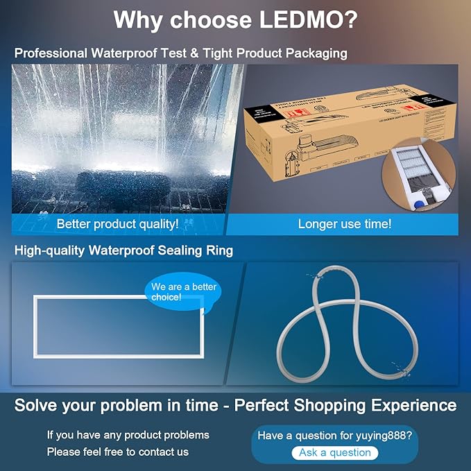 ledmo 300W LED Parking Lot Light 36000LM 5000K Adjustable Slip Fit Mount Security Lighting with Dusk-to-Dawn Photocell IP65 Waterproof LED Stadium Flood Light for Garage, Yard, Street