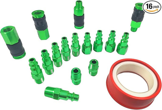 1/4" Air Hose Fittings, 16 Pieces Quick Connect Air Fittings Kit, Aluminum Air Compressor Fittings with Six-Ball Locking Mechanism, 300 PSI