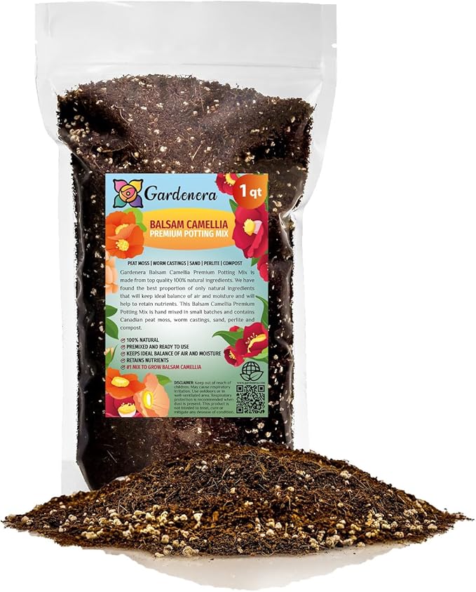 Gardenera Premium Balsam Camellia Potting Soil Mix - Perfect Balance of Nutrients, Drainage, and Aeration for Thriving Blooms - 1 Quart