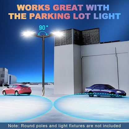 LEDMO 90° Tenon Adaptor with 2 arms, Double 2-3/8" Round Slip Fitter Bracket, Lighting Mounting Heavy Duty Extension Round Pole for Parking Lot Area Light Street Floodlight Solid Rustproof