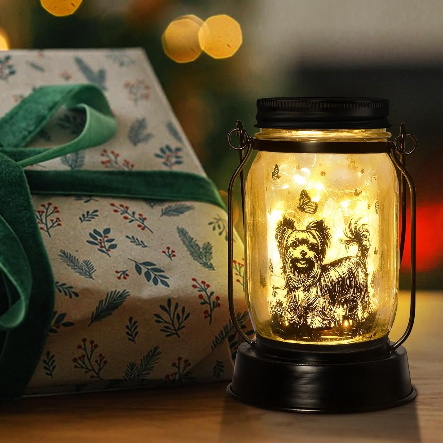 Yorkie Dog Gifts for Women/Men Yorkshire Terrier Solar Lanterns Mom Birthday Dog Lovers Lantern Pet Loss Pet Memorial Lights Solar Garden Decoration for Yard, Patio,Backyard,Porch Torches Light