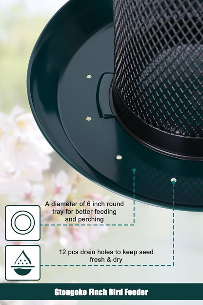 Gtongoko 2 Pack Finch Bird Feeders for Outdoors 2.5 LB Capacity Squirrel Proof Metal Tube Bird Feeders Thistle & Nyjer Seed Hanging Feeder, Green