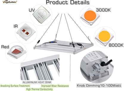 200Watt LED Grow Light 5 Bars with 780pcs Diodes,UV IR included,Full Spectrum Growing Lamp 100-277V Dimmable Driver,for Plant Seedling Growth Vertical Farming Veg Flower Bloom,4X4ft coverage