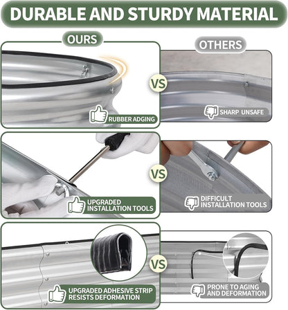 1MORE Galvanized Raised Garden Bed- Planter Garden Boxes Outdoor, Raised Beds for Gardening, 4x2x1ft Metal Garden Bed Kit for Vegetables Flower, Planter Raised Bed with Protective Tape & Tools.Silver