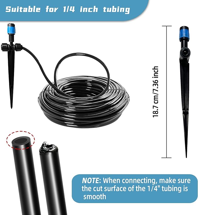 20PCS Push-to-Fit Drip Irrigation Emitters for 1/4 inch Irrigation Tubing, Two-Way Connection Adjustable Vortex Drip Emitters with Stake, Irrigation Dripper Sprinklers for Drip Irrigation System