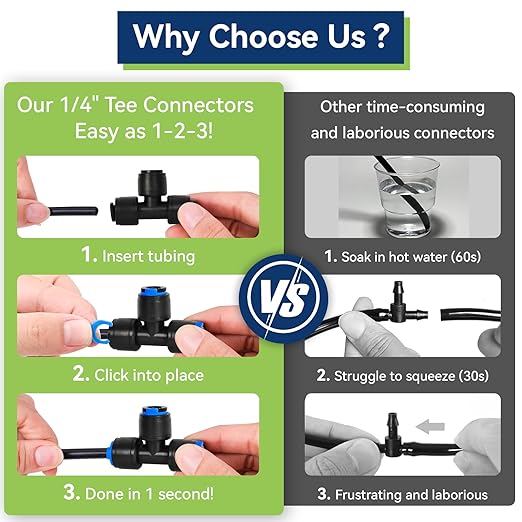 40 Pack 1/4" Drip Irrigation Tee Connectors, Quick Connect Universal Drip Irrigation Tubing Coupling Valve, Connector Locking Fitting for Sprinkler or Drip Irrigation System