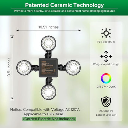 SANSI Grow Lights for Indoor Plants, Full Spectrum with Remote Control, Dimmable, Auto On Off 4 8 12 Hrs Timer, 40W (400 Watt Equiv) Plant Light with Optical Lens for Indoor Greenhouse, E26 Base
