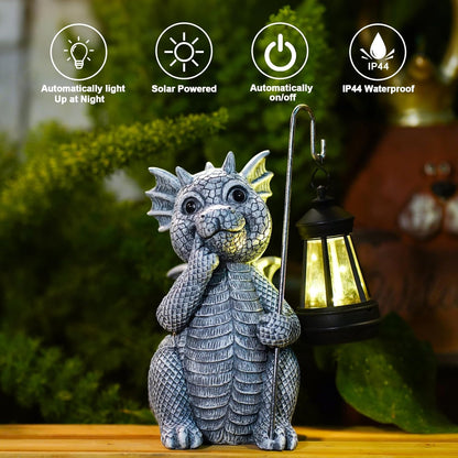 Goodeco Dragon Statue with Solar Lantern - Garden Decor for Lawn, Patio, and Yard - 8.3 inches Dragon Gifts & Outdoor Decorations