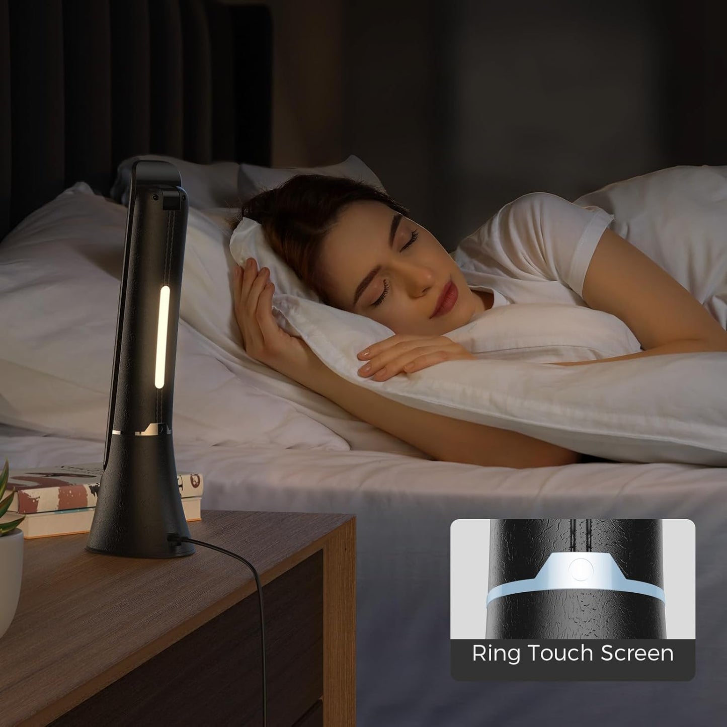 Light Therapy Lamp, 10000 LUX UV-Free LED Sunlight Light, Full Spectrum Mood Light Hayyp Lamp, Touch Control Desk Lamp with Night Light Function Work Office Home -Black