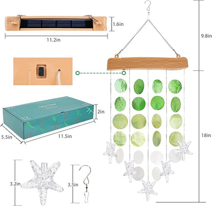 Toodour Solar Wind Chimes for Outside, Birthday Gifts for Women Mom Grandma, Waterproof 2 Modes Shells Solar Powered Outdoor Lights for Patio Holiday Garden Porch Yard Outdoor Decor - White & Green