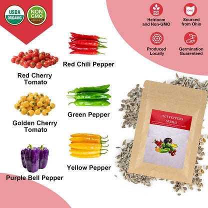 Salsa Garden Seed Pod Kit for AeroGarden, idoo, Ahopegarden, MUFGA with Red Chili/Green/Yellow/Purple Bell Pepper, Red/Golden Cherry Tomato - Hydroponics Supplies for Most Brand (7-pod)