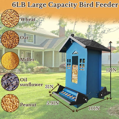 Squirrel Proof Bird Feeder, Bird Feeders Hanging for Outdoors 6 Lbs Seed, Wild Metal Birdfeeder for Small Birds, Cardinal, Outside, Garden (Blue)