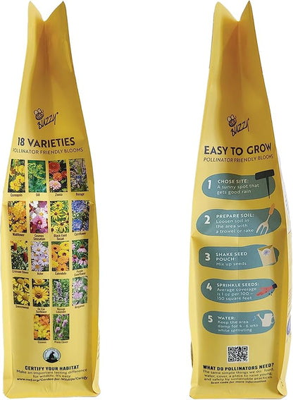 BUZZY Wildflower Pollinator Seed Mix (1lb Bag), 18 Pollinator-Friendly Varieties, Protect The Pollinators & Save The Planet, Coneflower, Sunflower, Calendula, Cosmos, & More, Growth Guaranteed