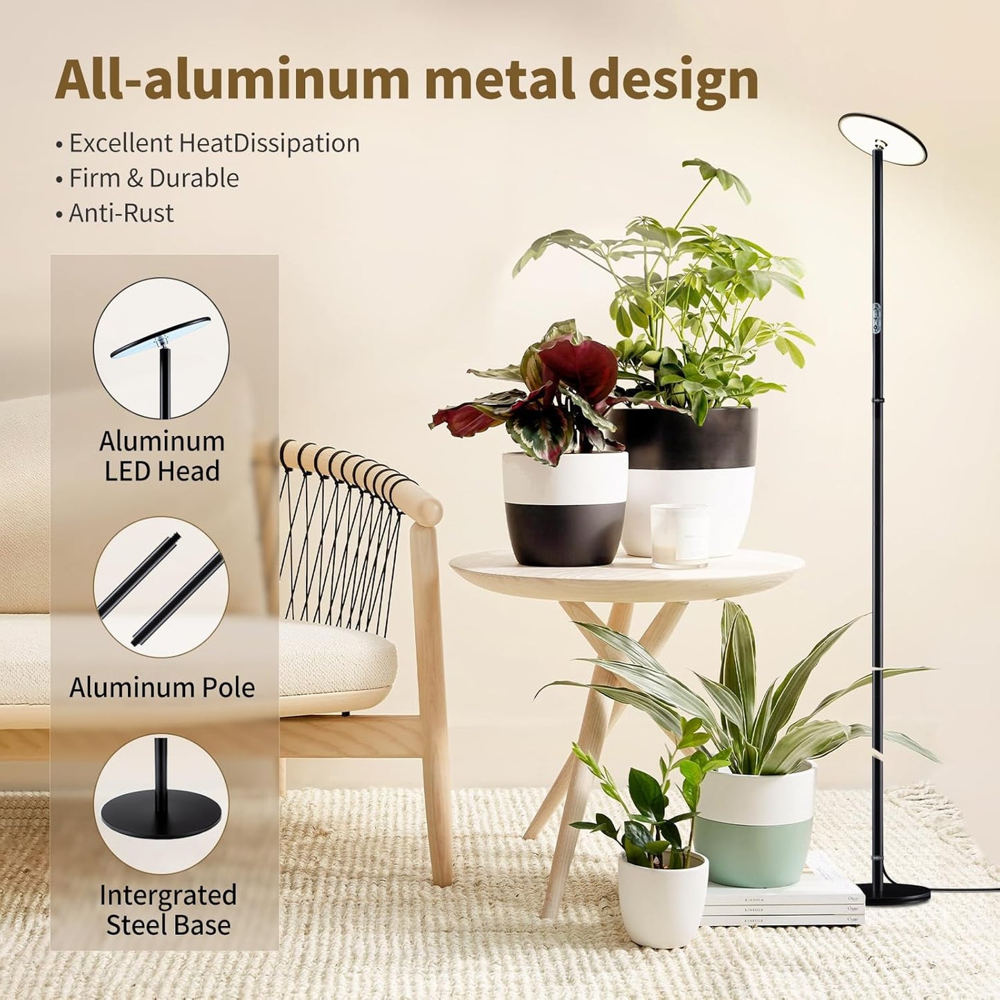 Tall Grow Lights for Indoor Plants Full Spectrum, 40W Sunlike Standing Plant Lights for Indoor Growing, 10-Level Dimmable, Adjustable Height for Various Plant Sizes