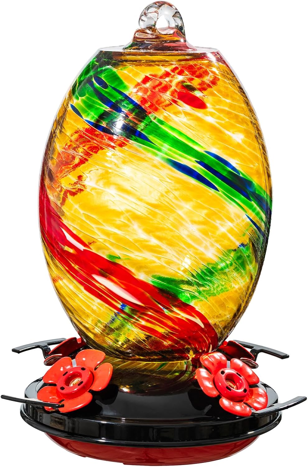 Muse Garden Hummingbird Feeders for Outdoors Hanging, Blown Glass Feeder - Gifts for Mom, Garden Backyard Decor, Unique Idea Women Mothers Day, 27OZ, Ribbon
