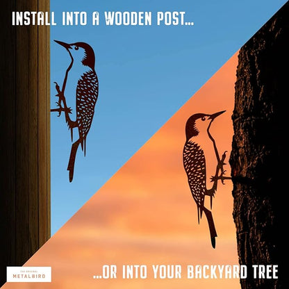 METALBIRD - Woodpecker - Outdoor Tree Ornaments in Corten Steel - Metal Art Proudly Made in The USA