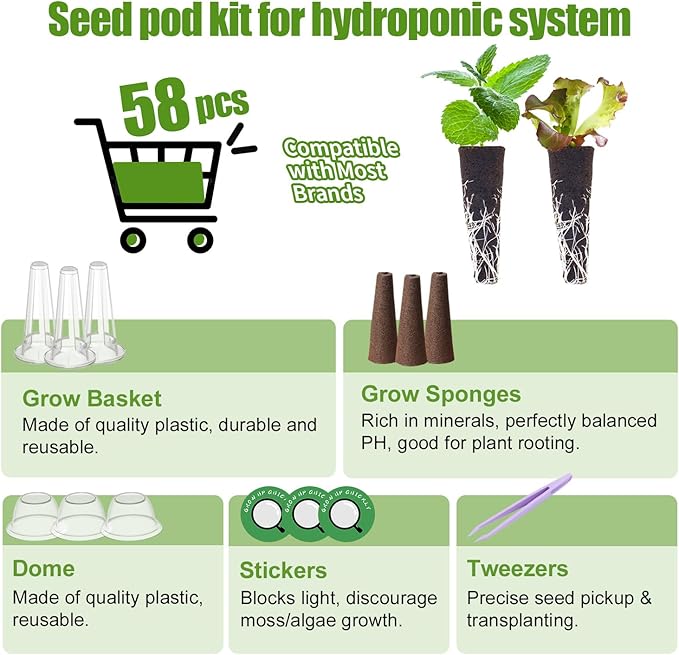 12-Pod Gourmet Herb Seed Kit Compatible with All Hydroponics, Hydroponic Growing Kit with Seeds & Grow Sponges – Indoor Garden Starter Set for Fresh Herbs & Vegetables (Basil)