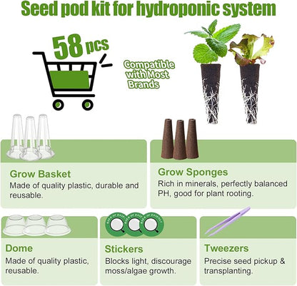 12-Pod Gourmet Herb Seed Kit Compatible with All Hydroponics, Hydroponic Growing Kit with Seeds & Grow Sponges – Indoor Garden Starter Set for Fresh Herbs & Vegetables (Basil)