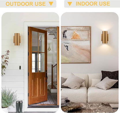 Modern Outdoor Wall Light 2 Packs Up and Down Lights, 7" Gold Exterior Light Fixture for House Porch Patio Garage