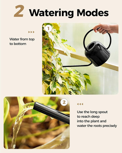 Bamworld Watering Can for Indoor Outdoor Plants 54oz/1.6L Metal Stainless Steel Pot with Long Spout Sprinkler for House Plants Bonsai Garden Flower Decorative Water Pitcher Garden Tools Black