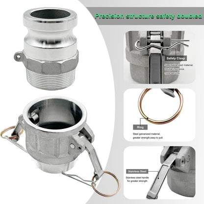 SAFBY 2PCS Type B, Type F, Aluminum Cam Lock Fittings Cam Groove Fitting Camlock Fittings, Male and Female Adapter Male NPT Thread with Whip Stop Hose Restraint