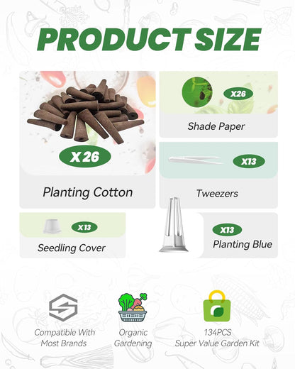 RAINPOINT Hydroponic Pod Kit - 13 Pod Baskets, 26 Sponges, Labels, Tweezers for Aerogarden & All Brands