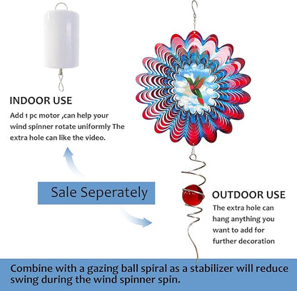 Hummingbird Animated Wind Spinner - 12In 3D Kinetic Hanging Sculpture, Creates Flying Hummingbird Animation Effect | Outdoor Garden Yard Decor, Unique Gift for Mom/Dad/Women/Men & Christmas