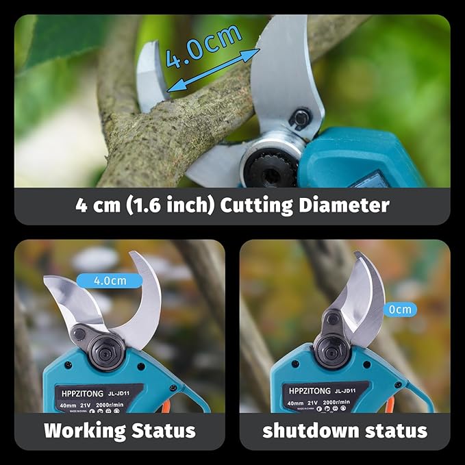 Electric Pruning Shears for Gardening,Battery Powered Pruning Shears with 2 X 2AH Lithium Battery, 2 Blade,3 wrench Cordless Pruning Shears for Gardening Tree Pruning (1.6 Inch(40MM) Cutting Diameter)