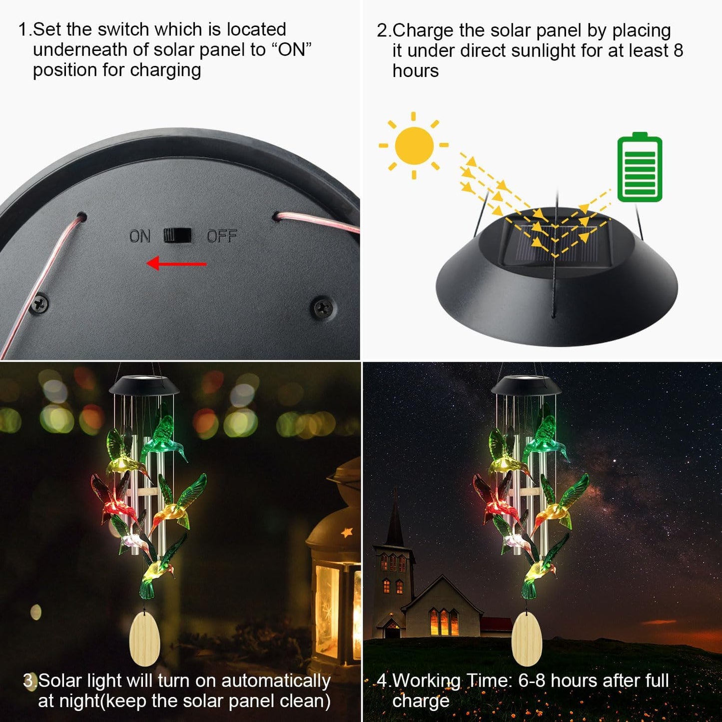 Solar Wind Chime, Solar Hummingbird Wind Chimes Outdoor/Indoor(Gifts for Mom/Grandma/Sister/Friend) Outdoor Decor,Yard Decorations Mom's Wind Chimes,