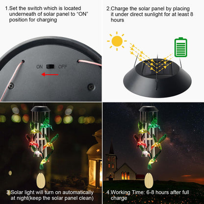 Solar Wind Chime, Solar Hummingbird Wind Chimes Outdoor/Indoor(Gifts for Mom/Grandma/Sister/Friend) Outdoor Decor,Yard Decorations Mom's Wind Chimes,