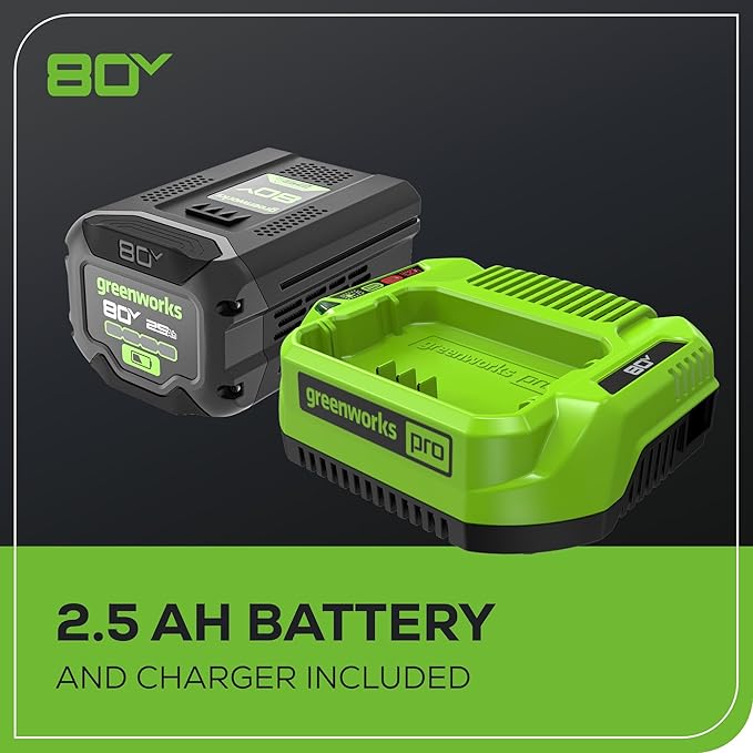 Greenworks 80V 16" Brushless Cordless Chainsaw (Great For Tree Felling, Limbing, Pruning, and Firewood), 75+ Compatible Tools, 2.5Ah Battery and Charger Included