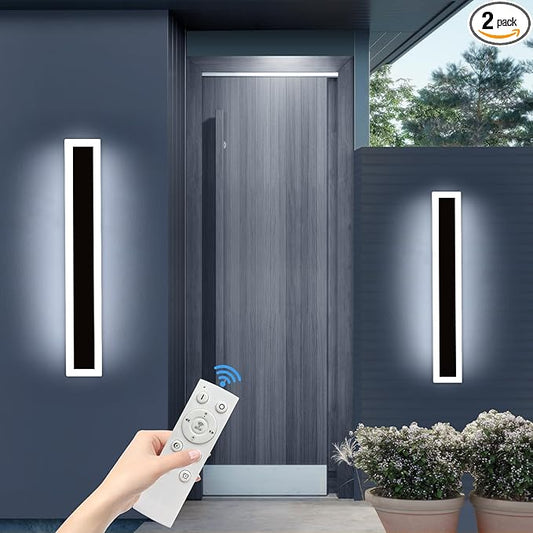 Upgrade Widened 2 Pack Long Modern Outdoor Wall Light, 31.4inch Dimmable 3000K-6000K, IP65 Waterproof LED Wall Sconce, Outside Lighting Fixture for House, Yard, Fence, Bathroom with Remote Control