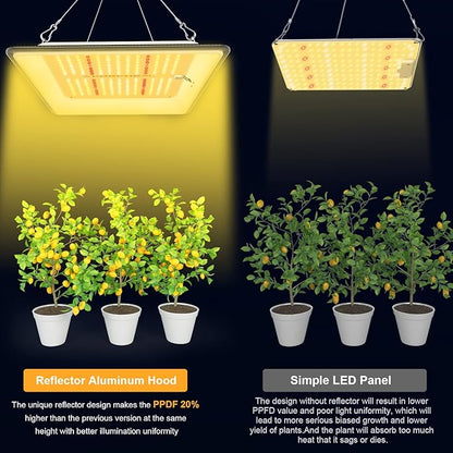 KOSCHEAL KT600 LED Grow Light Use with LM301B LEDs Sunlike Full Spectrum Grow Lights for Seedlings Indoor Plants Veg and Bloom Growing Lamps for 2x2ft Coverage Output 65W±5%