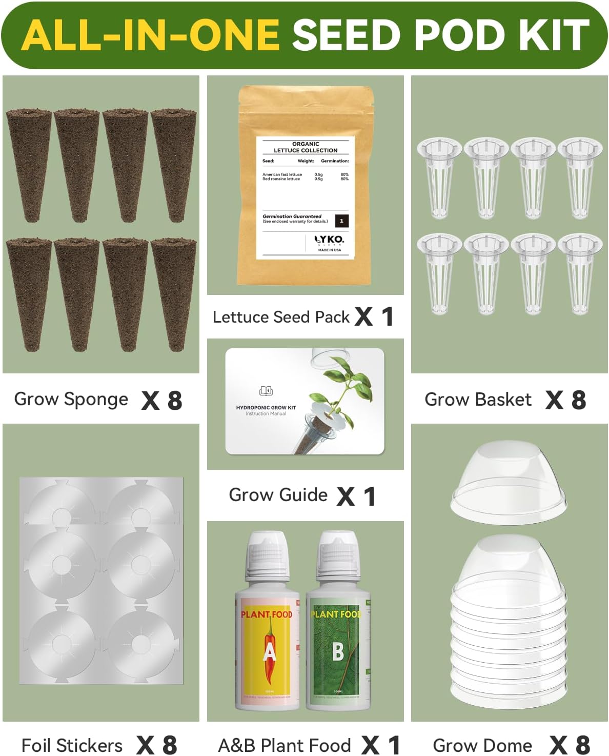 Salad Green Seed Pod Kits for AeroGarden Ahopegarden, iDOO Hydroponics Growing System Indoor Herb Garden, 400+ Seeds, Including American Fast Lettuce, Red Romaine Lettuce(8-Pods)