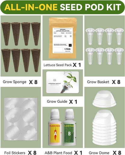 Salad Green Seed Pod Kits for AeroGarden Ahopegarden, iDOO Hydroponics Growing System Indoor Herb Garden, 400+ Seeds, Including American Fast Lettuce, Red Romaine Lettuce(8-Pods)