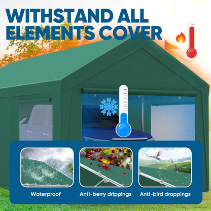 Quictent 12x20 ft Heavy Duty Carport Canopy Galvanized Car Tent Outdoor Garage Boat Shelter with Reinforced Structure with Roll-up Ventilated Windows Sidewall - Green