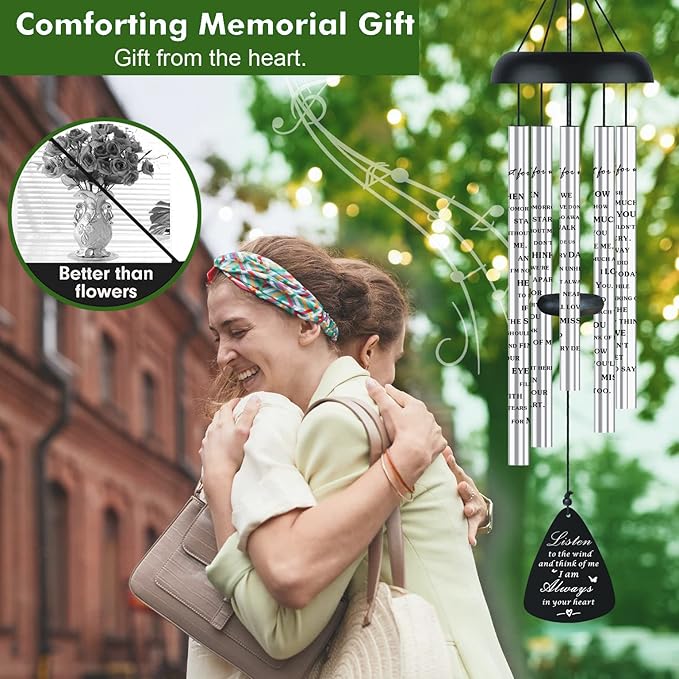 Sympathy Memorial Wind Chimes for Outside Loss of Loved One, Sympathy Gift Baskets Windchimes Outdoors in Memory of A Loved One, Grief Funeral Bereavement Memorial Gifts for Loss of Father Mother, 32"