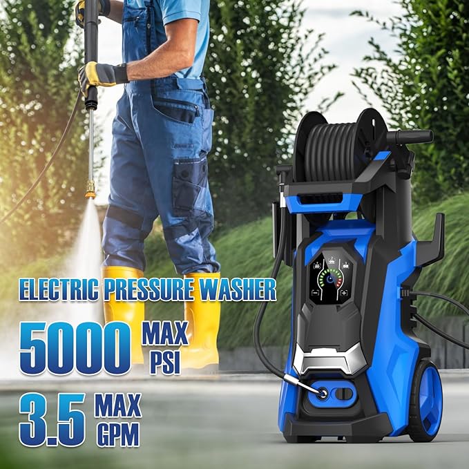 Pressure Washe Touch Screen Adjustable Pressure Power Washer with 4 Quick Connect Nozzles,Inlet Hose & Filter, Foam Cannon for Cars/Fences/Driveways Cleaning