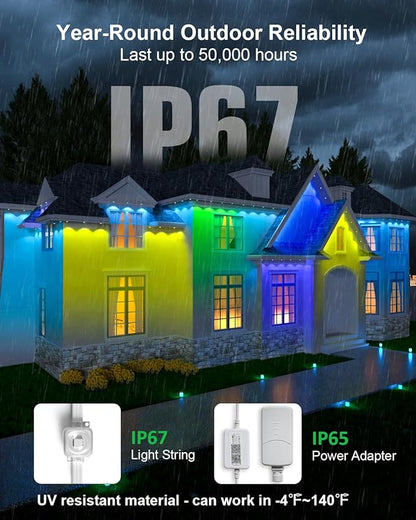 Permanent Outdoor Light Pro, 200ft with 144 RGB+IC LED Lights, 90 Scene Modes, AI Light Design, IP67 Waterproof for Halloween Christmas Decor and Daily Lighting, Work with Alexa, Google