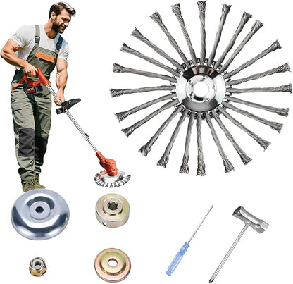 Steel Wire Grass Trimmer Head, Indestructible Weed Eater Head, for High-Power Lithium-Ion and Gasoline Weed Cutters, with Adapter, Wire Weed Trimmer Head for Moss Grass Rust Removal(High Power 8In A)