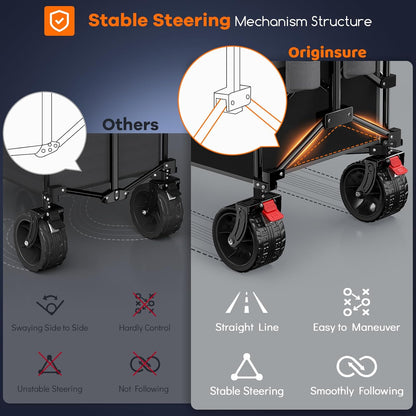 48" L Collapsible Wagon Cart Foldable, 560lbs Weight Capacity 300L Heavy Duty Folding Beach Wagons with Big All-Terrain Wheels, Utility Carts for Groceries, Shopping, Camping, Sports - Grey&Black