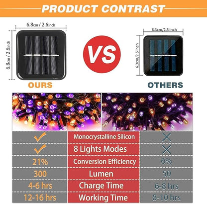 6-Pack Solar String Lights, 600 LED Extra-Long 236Ft Solar Halloween Lights Outdoor Waterproof, 8 Modes Led Halloween Light for Garden, Patio, Wedding(Purple & Orange)