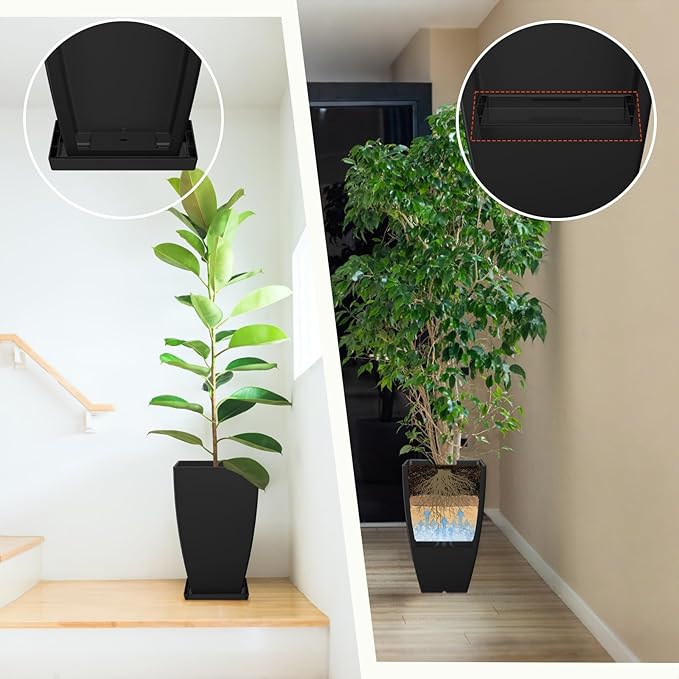 21" Tall Outdoor Planters Set of 2,Front Porch Planter Pots with Drainage Design Holes for Patio, Porch, Garden, Indoor,Black