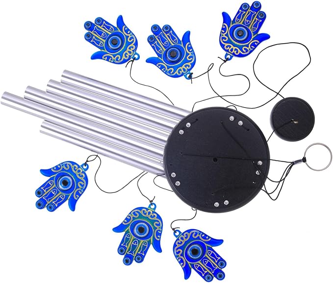 Blue Evil Eye Hamsa Hand Wind Chimes Outdoor Decoration, Hand of Fatima Windcatcher, Evil Eye Wind Bells, Hand of Fatima Blue Evil Eye Amulet Wind Chimes for Home, Gift for Mom, Balcony, Patio, Garden