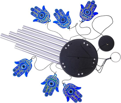 Blue Evil Eye Hamsa Hand Wind Chimes Outdoor Decoration, Hand of Fatima Windcatcher, Evil Eye Wind Bells, Hand of Fatima Blue Evil Eye Amulet Wind Chimes for Home, Gift for Mom, Balcony, Patio, Garden