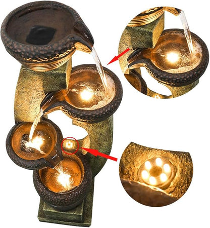 Naturefalls 40” H Modern Outdoor Fountain - 4 Crocks Outdoor Garden Fountains with Contemporary Design&LED Light for Garden, Patio, Deck, Porch, Backyard and Home Art Decor (40in, Light Gray)