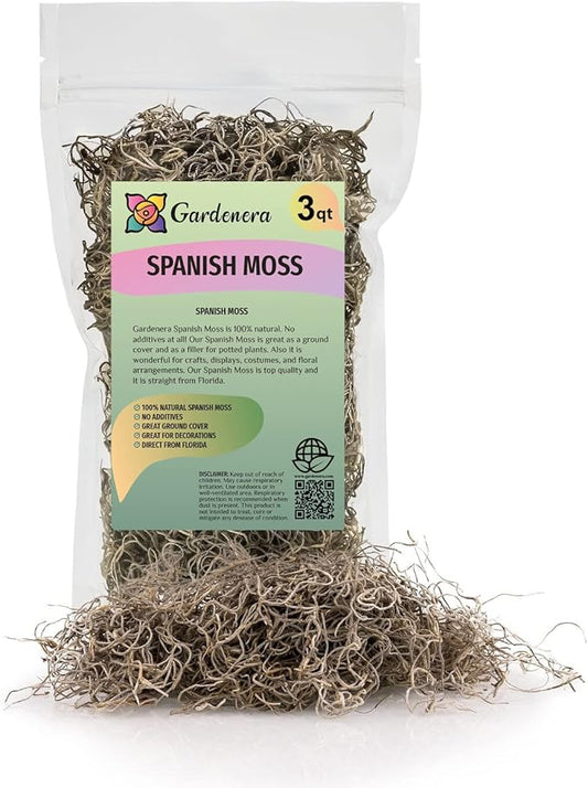 Premium Natural Spanish Moss | Natural Preserved - Great Ground Cover - Filler for Potted Plants - by GARDENERA - 3 Quart Bag