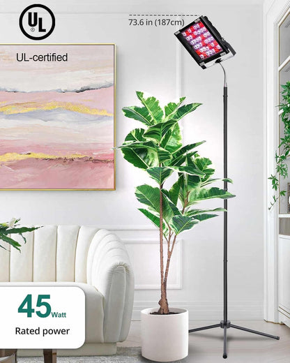 DOMMIA Grow Lights for Indoor Plants, Full Spectrum Tall Plant Light, Dimmable, Adjustable Tripod Standing Grow Lamp Floor Refugium Lamp for Aquarium, 45W 66in, 6/12/16h