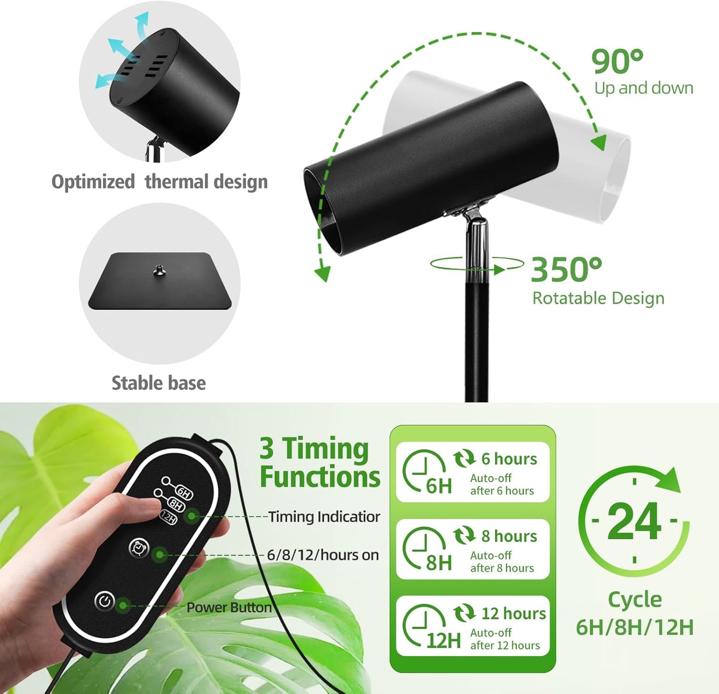 30W Full Spectrum Grow Light, 5000LM High-CRI COB LED Floor Lamp with 6/8/12H Timer, Adjustable Height (28"-83") & Angle, Grow Lights for Indoor Plants, Succulents & Flowers (daylight 6000K)